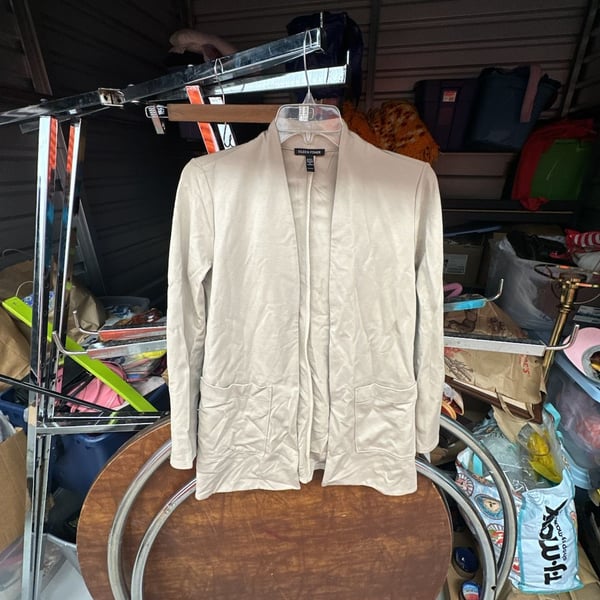 Eileen Fisher Open Front Beige Blazer Cardigan with Pockets Petite