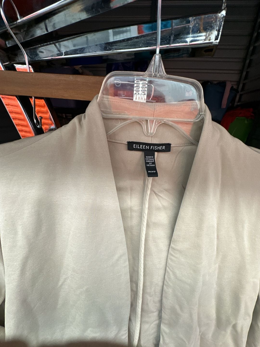 Eileen Fisher Open Front Beige Blazer Cardigan with Pockets Petite 3