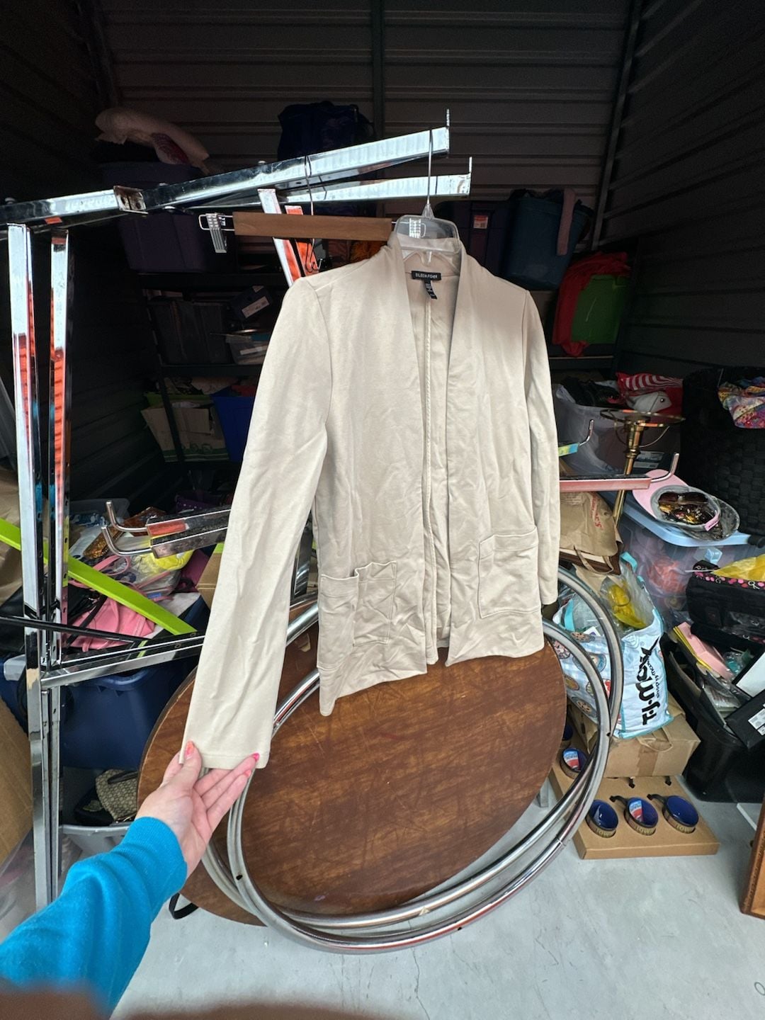 Eileen Fisher Open Front Beige Blazer Cardigan with Pockets Petite 4