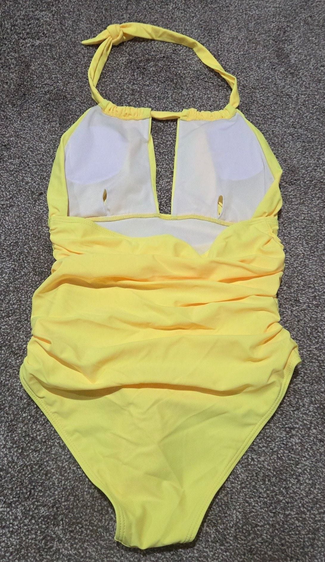 Yellow Halter 1 Piece Ruched Swimsuit & Orange Mesh Cover Up Dress Set Sm NWOT 3