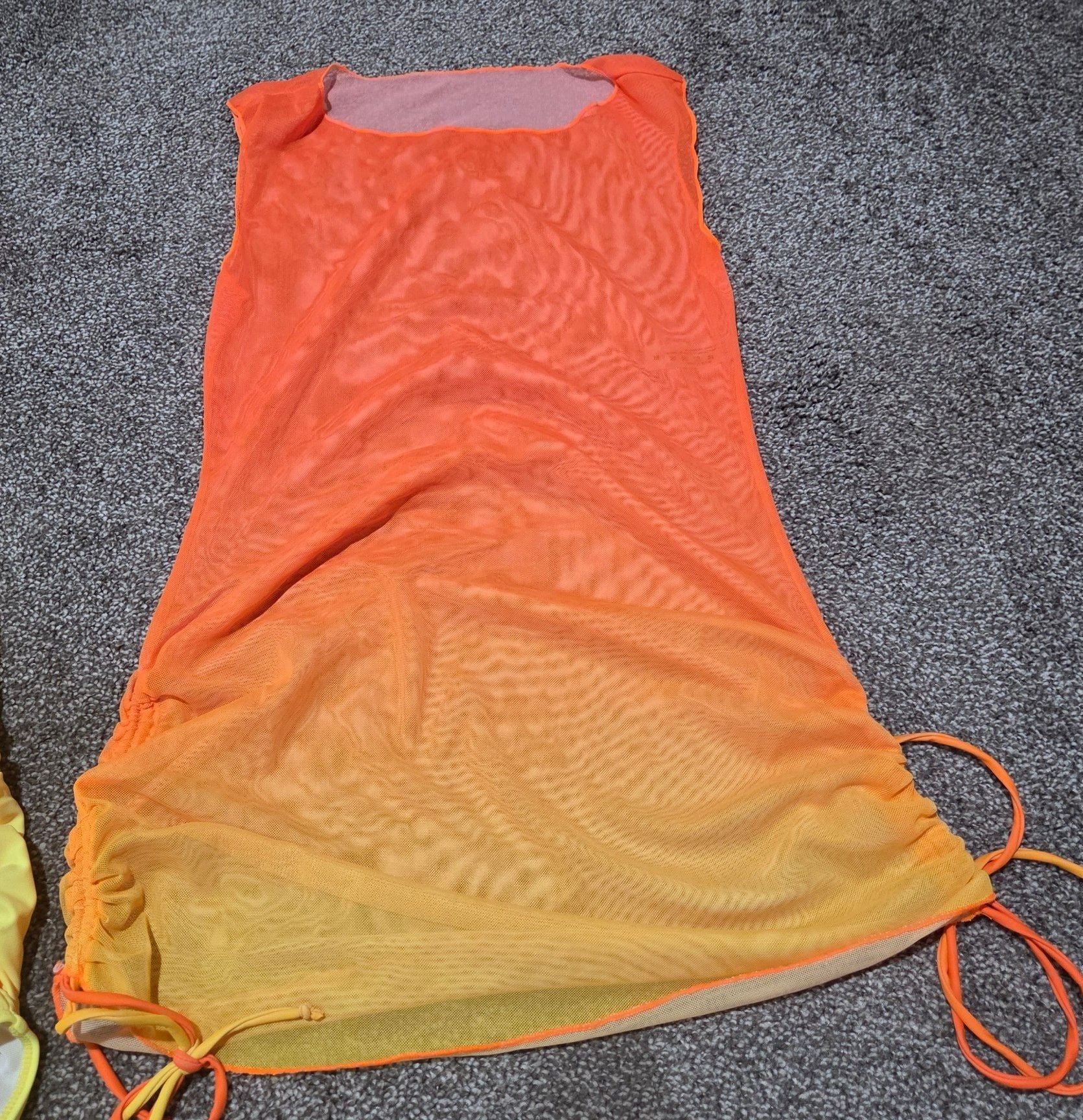 Yellow Halter 1 Piece Ruched Swimsuit & Orange Mesh Cover Up Dress Set Sm NWOT 5