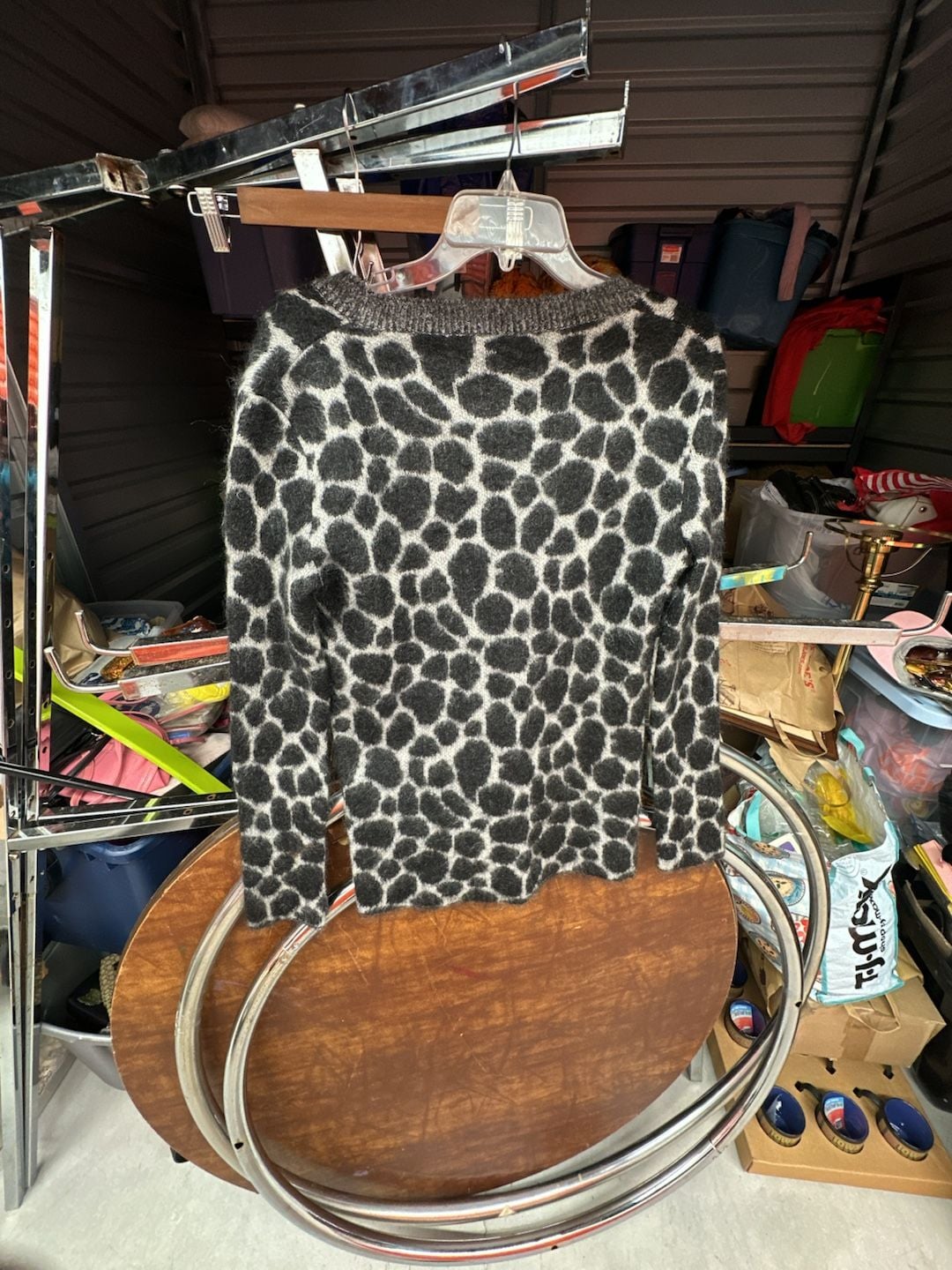 Gucci Black & Grey Leopard Print Mohair Wool V-Neck Sweater Size S 5