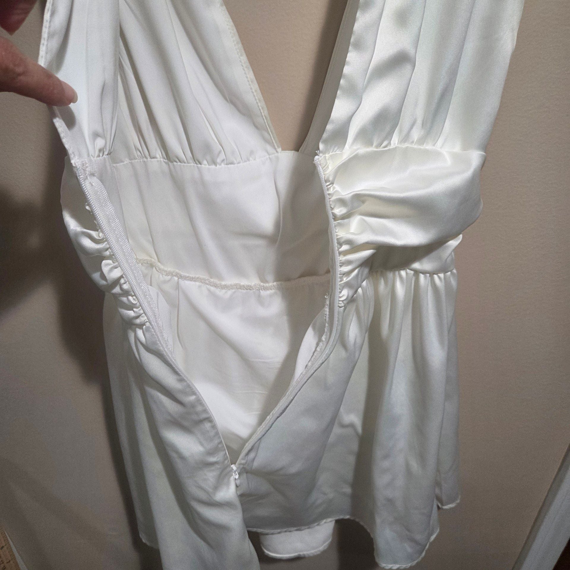 Women's Solid Satin Ruched Mini Dress Ivory XS, new 7