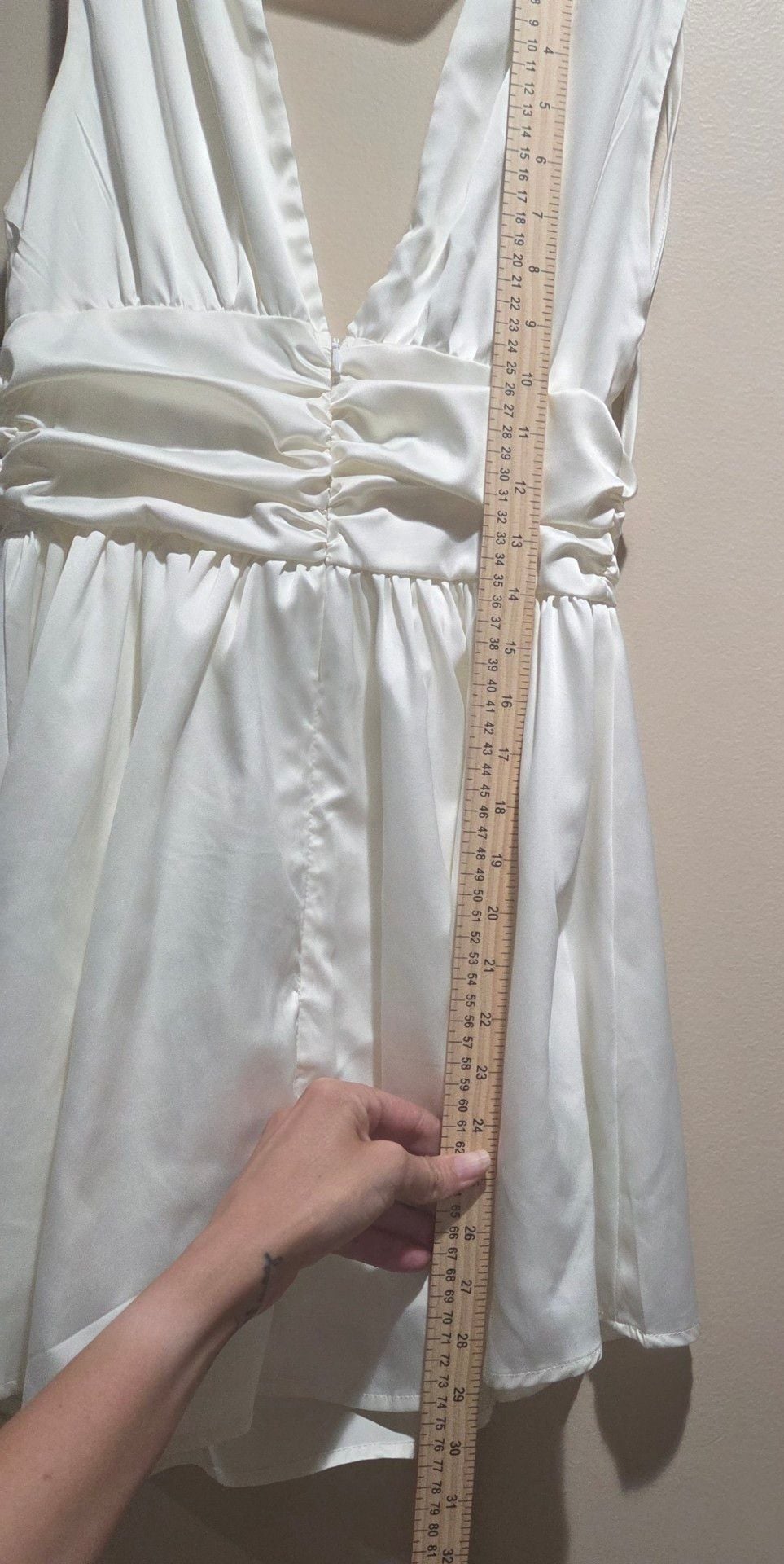 Women's Solid Satin Ruched Mini Dress Ivory XS, new 10