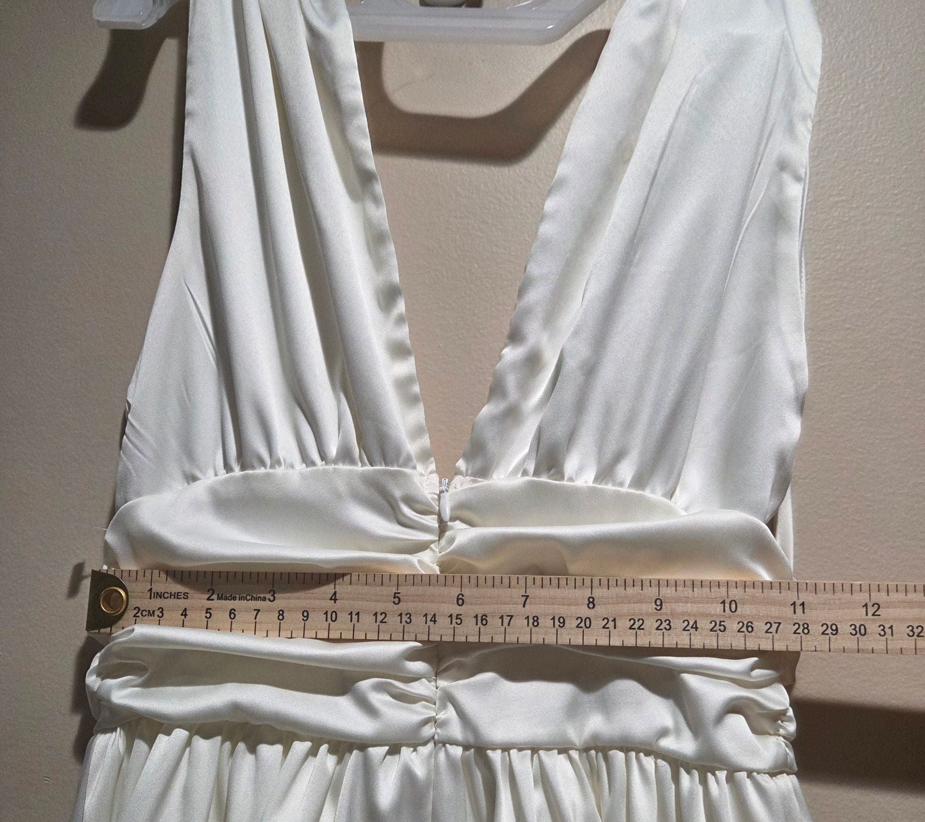 Women's Solid Satin Ruched Mini Dress Ivory XS, new 11