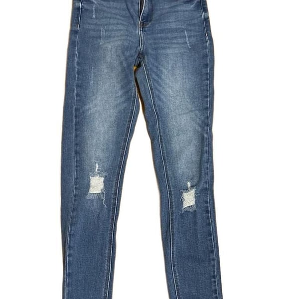Crystal Rock Women's Medium Wash Distressed Frayed Skinny Denim Jeans Size 7
