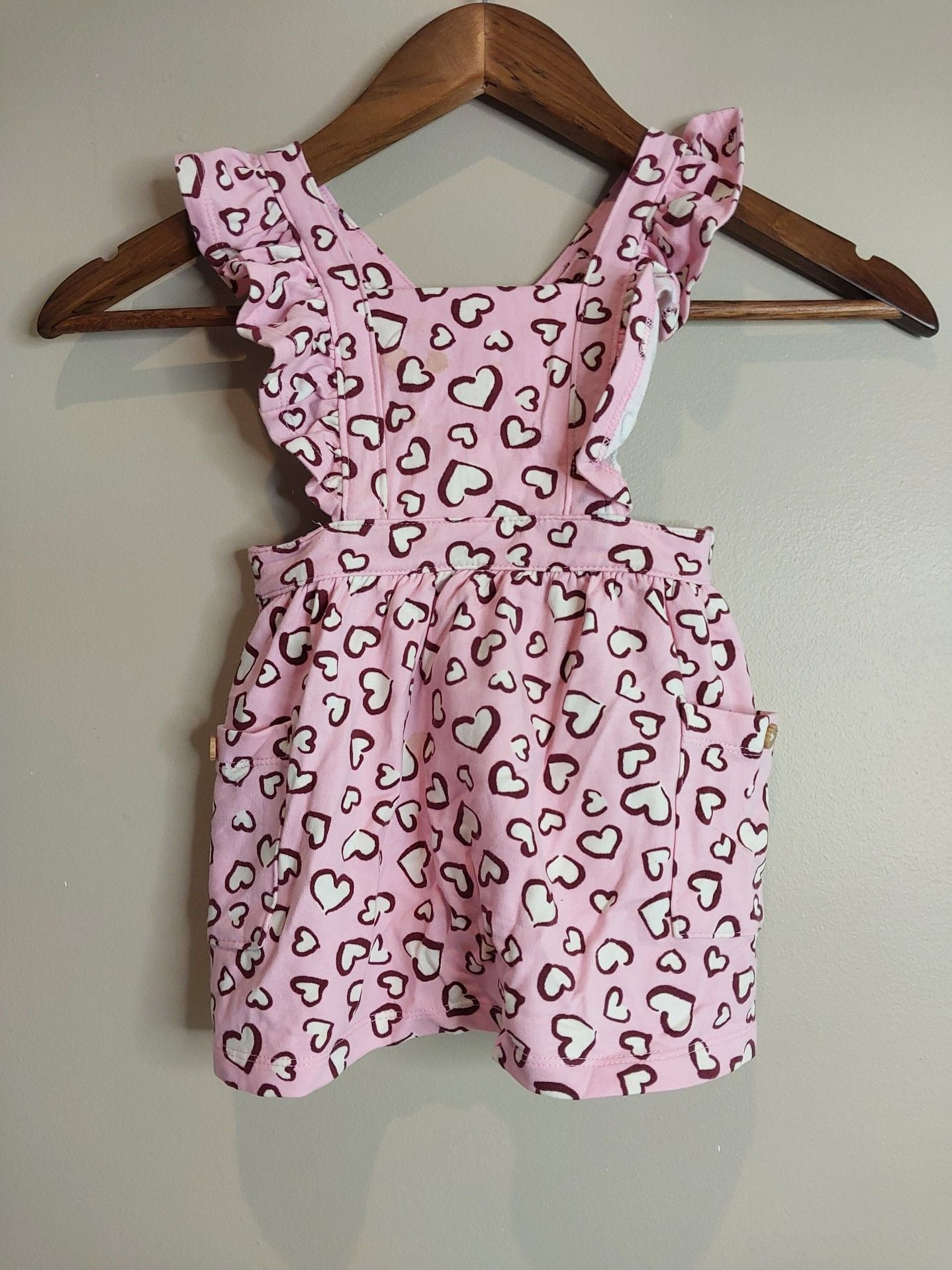 Pink Heart Print Ruffled Overalls Dress Romper with Pockets 2