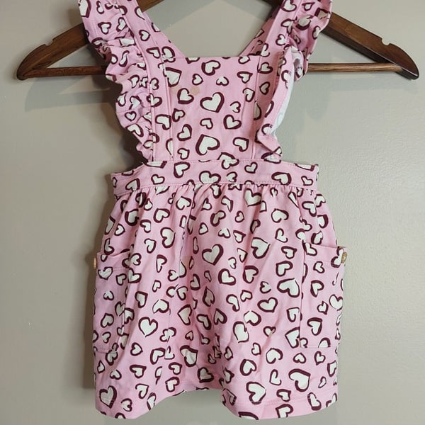 Pink Heart Print Ruffled Overalls Dress Romper with Pockets