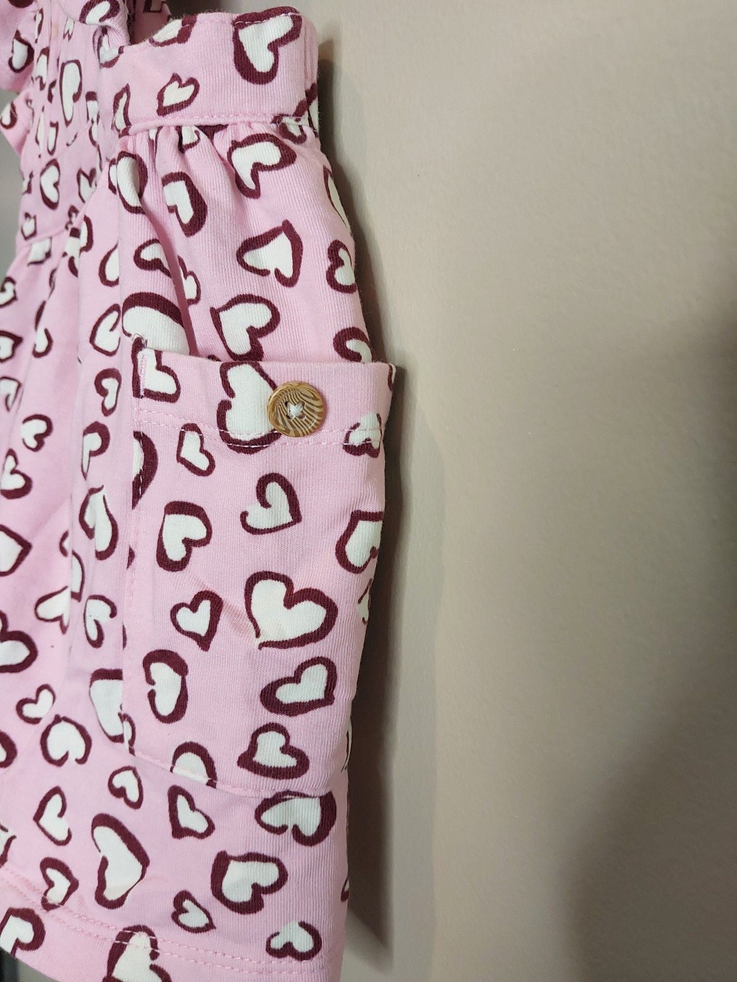 Pink Heart Print Ruffled Overalls Dress Romper with Pockets 5