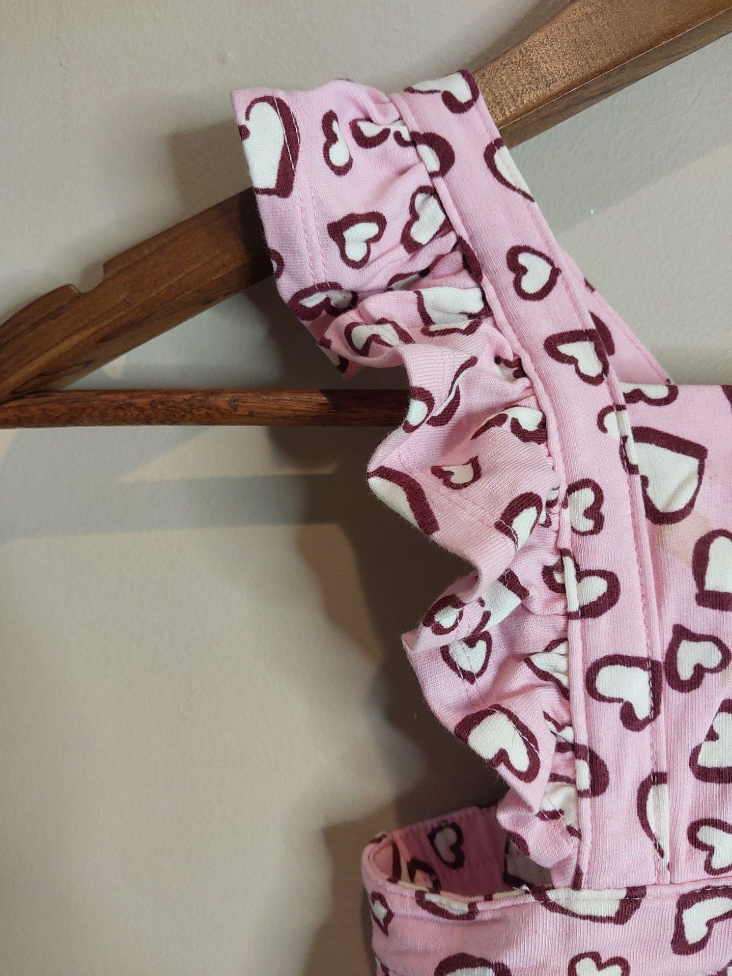 Pink Heart Print Ruffled Overalls Dress Romper with Pockets 6