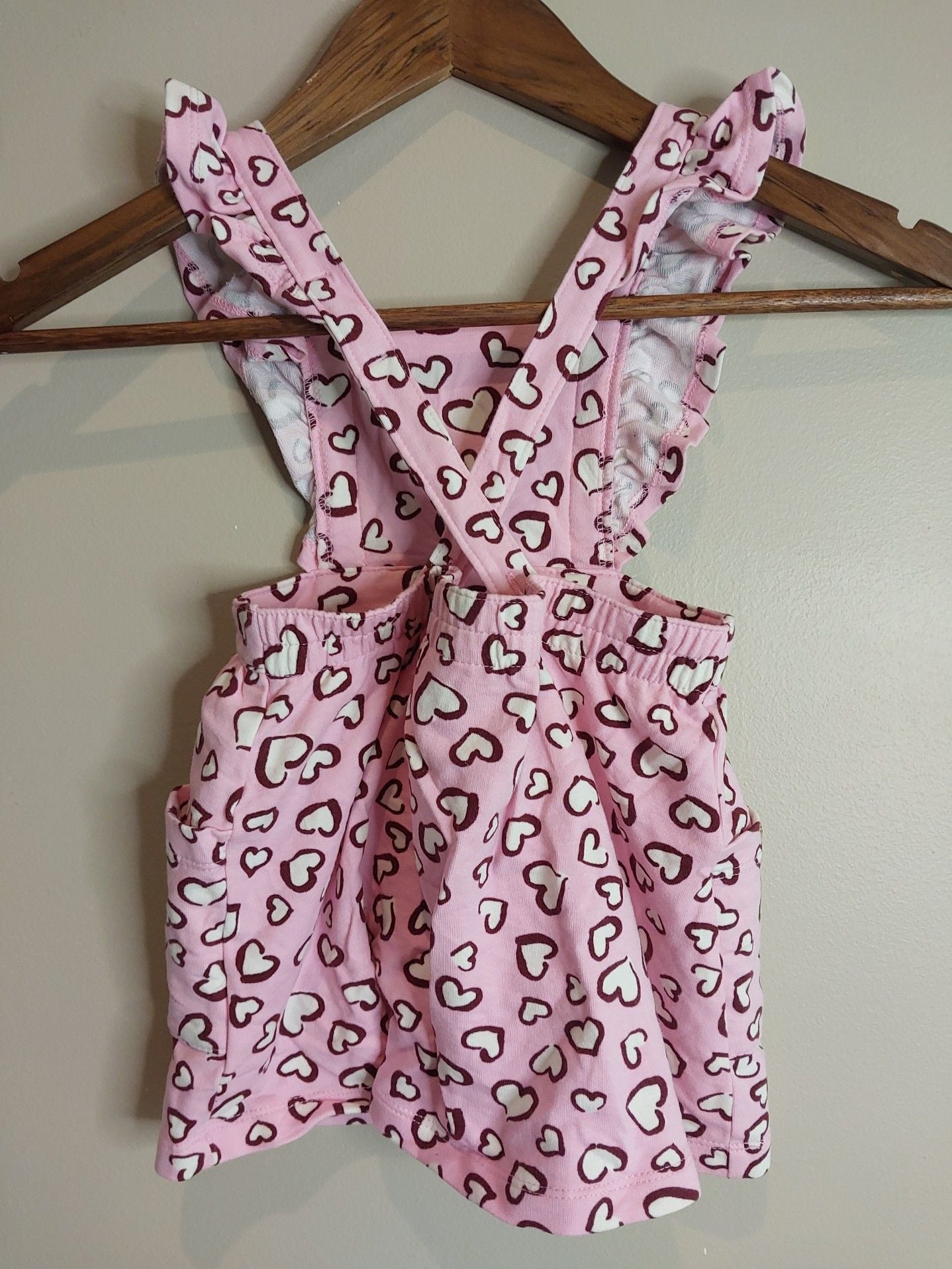 Pink Heart Print Ruffled Overalls Dress Romper with Pockets 7
