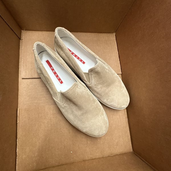 Prada Beige Suede Slip-On Loafers Sneakers Size 40.5