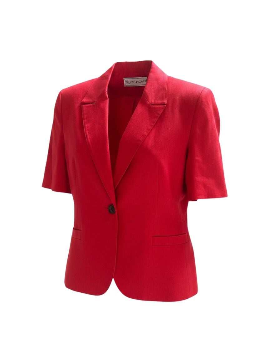 Evan-Picone Vintage Red Short Sleeve Single Button Blazer Jacket 2