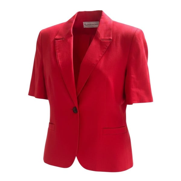 Evan-Picone Vintage Red Short Sleeve Single Button Blazer Jacket