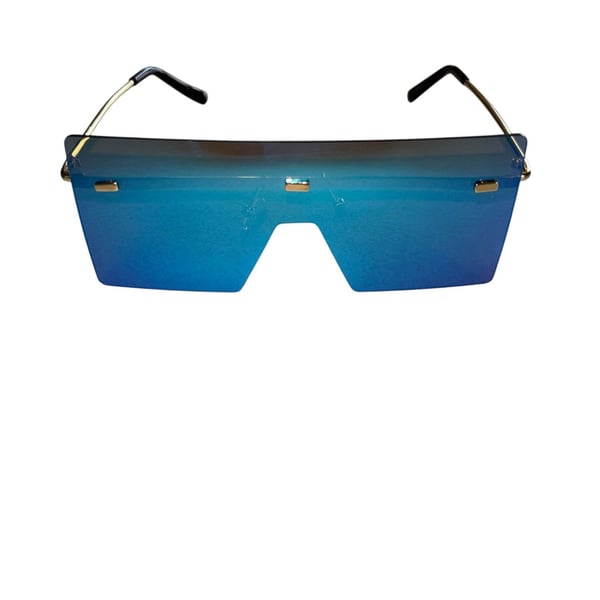 Oversized Flat Top Rimless Shield Gradient Blue Tint Sunglasses Model 5949