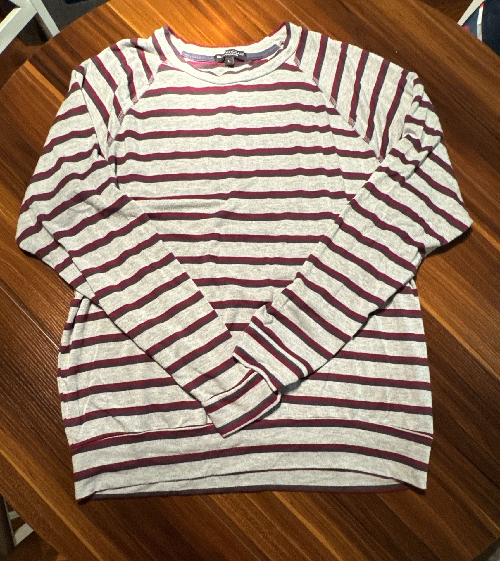 Beyond Yoga Striped Long Sleeve Raglan Sweatshirt Gray Maroon Size L 2