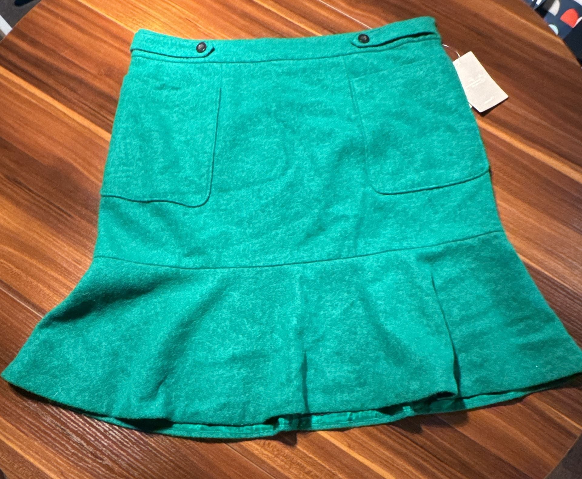 Maeve Anthropologie Green Wool Blend Flare Hem Skirt Size 10 2