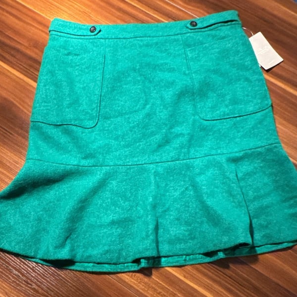 Maeve Anthropologie Green Wool Blend Flare Hem Skirt Size 10