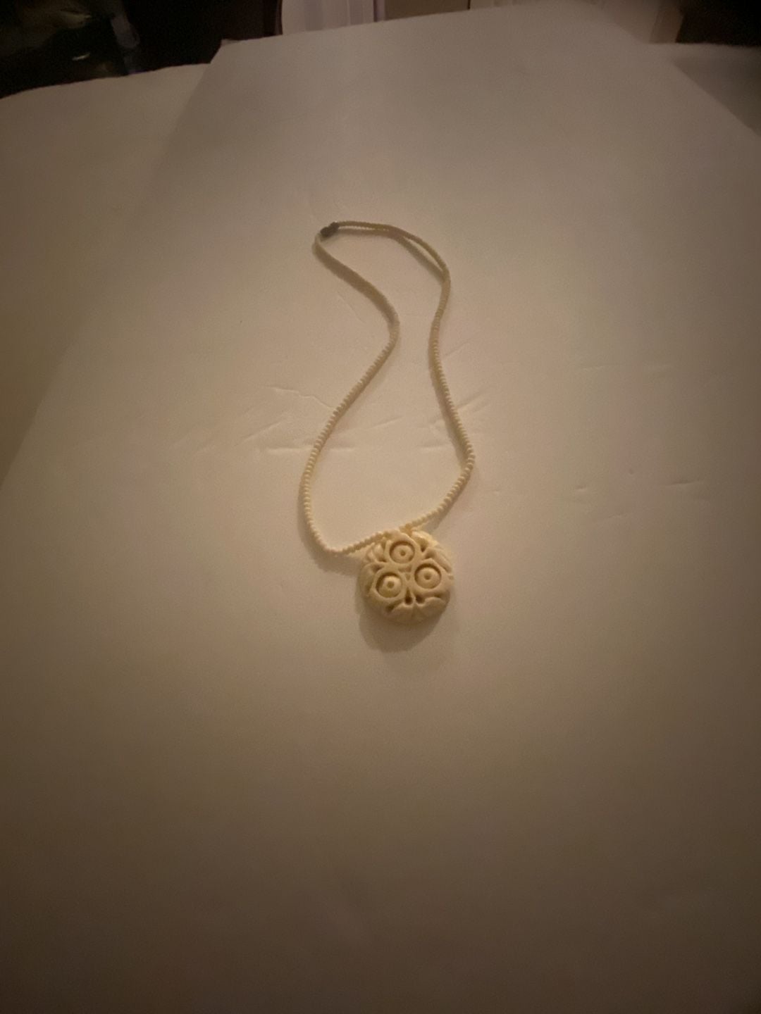 Vintage Carved Bone Beaded Necklace with Pendant 2