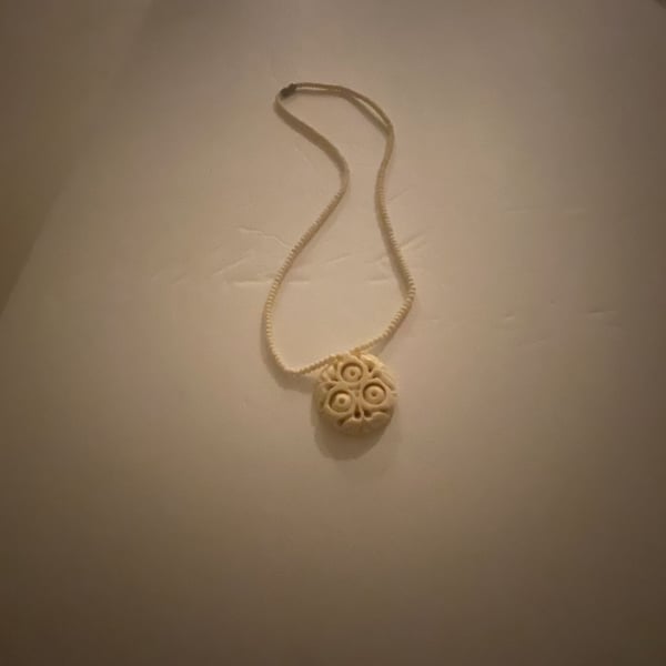 Vintage Carved Bone Beaded Necklace with Pendant