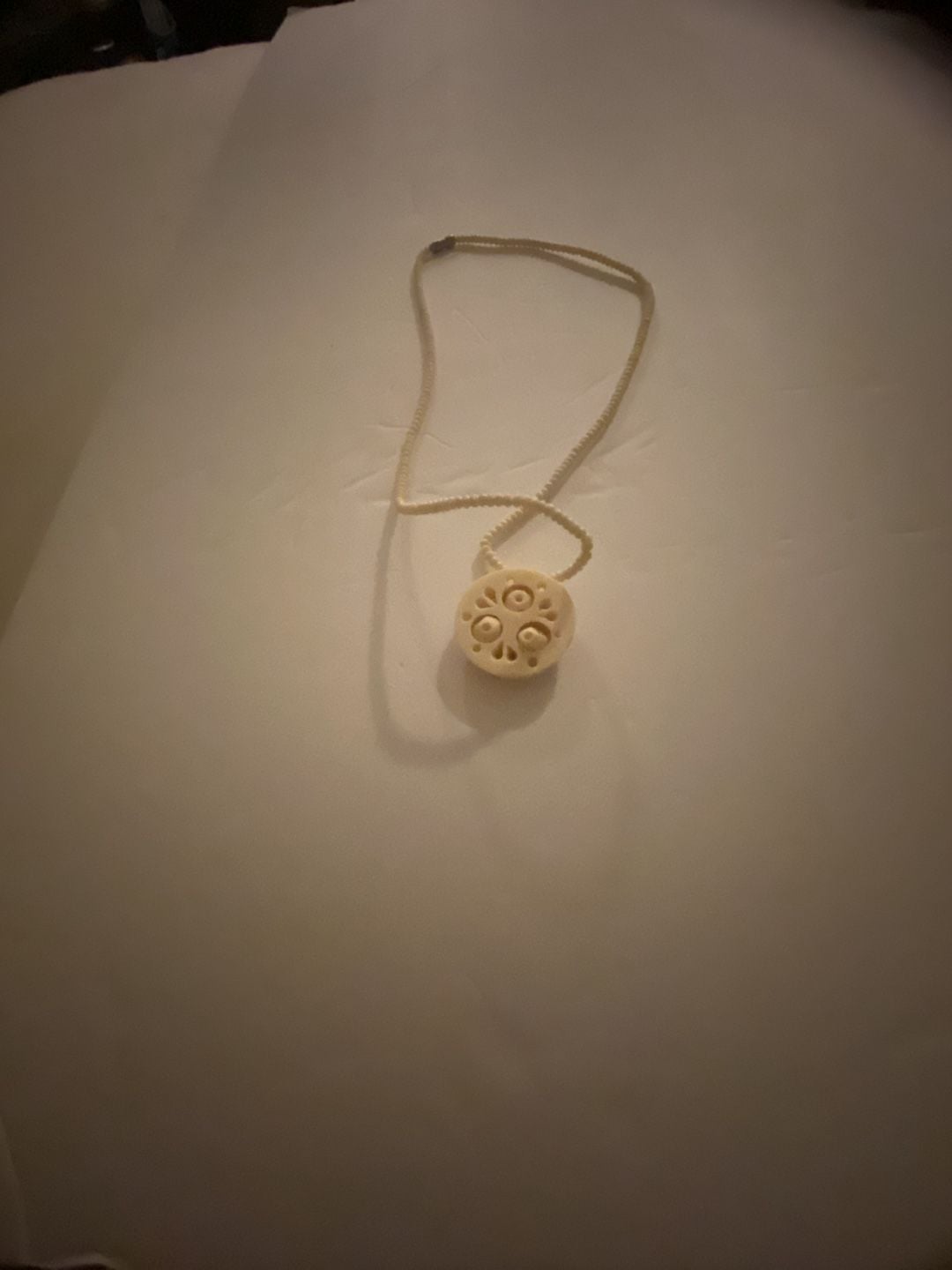 Vintage Carved Bone Beaded Necklace with Pendant 3