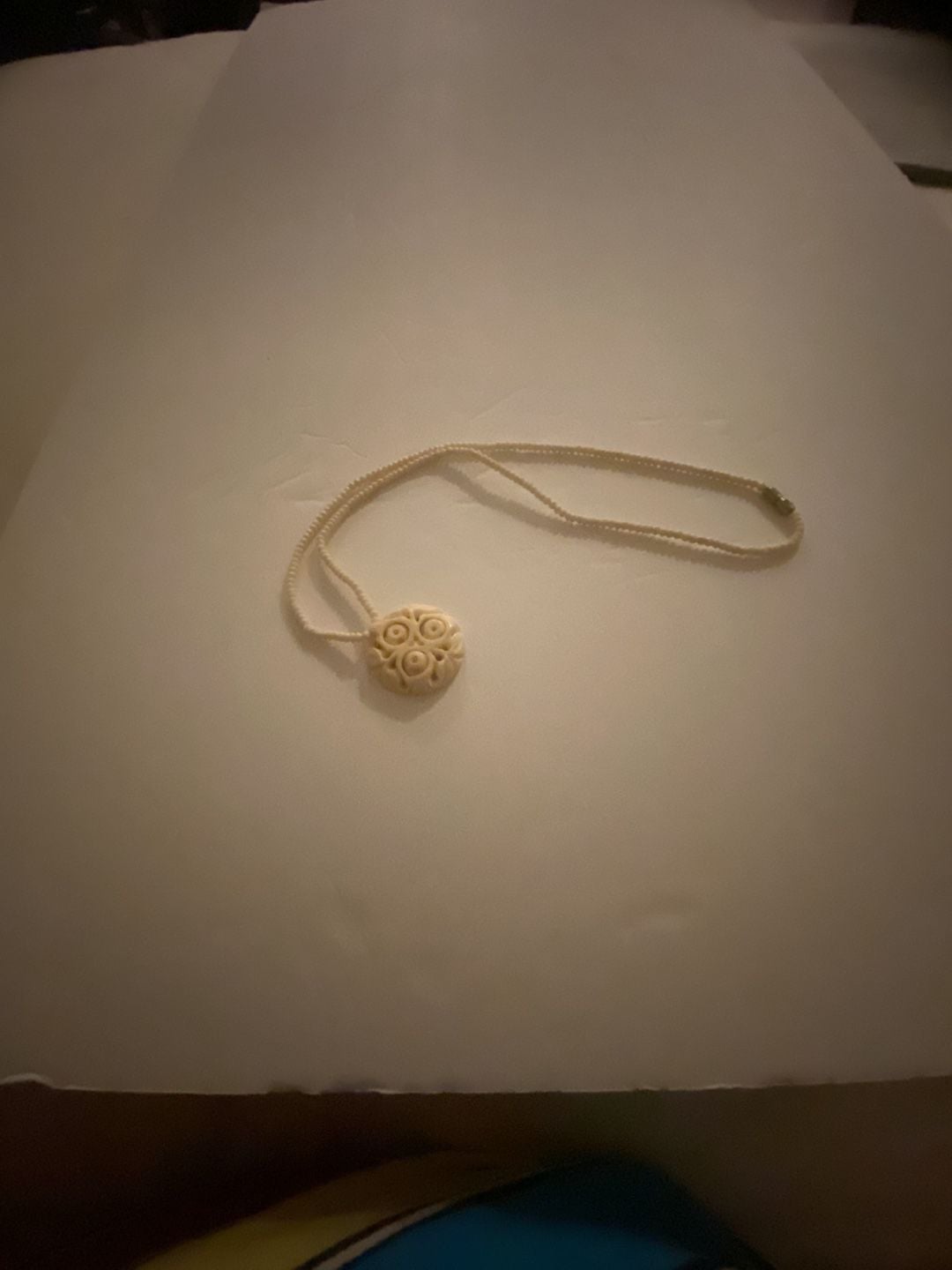 Vintage Carved Bone Beaded Necklace with Pendant 4