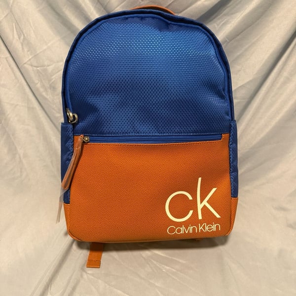 Calvin Klein Blue and Orange Basketball Textures Backpack with CK Logo