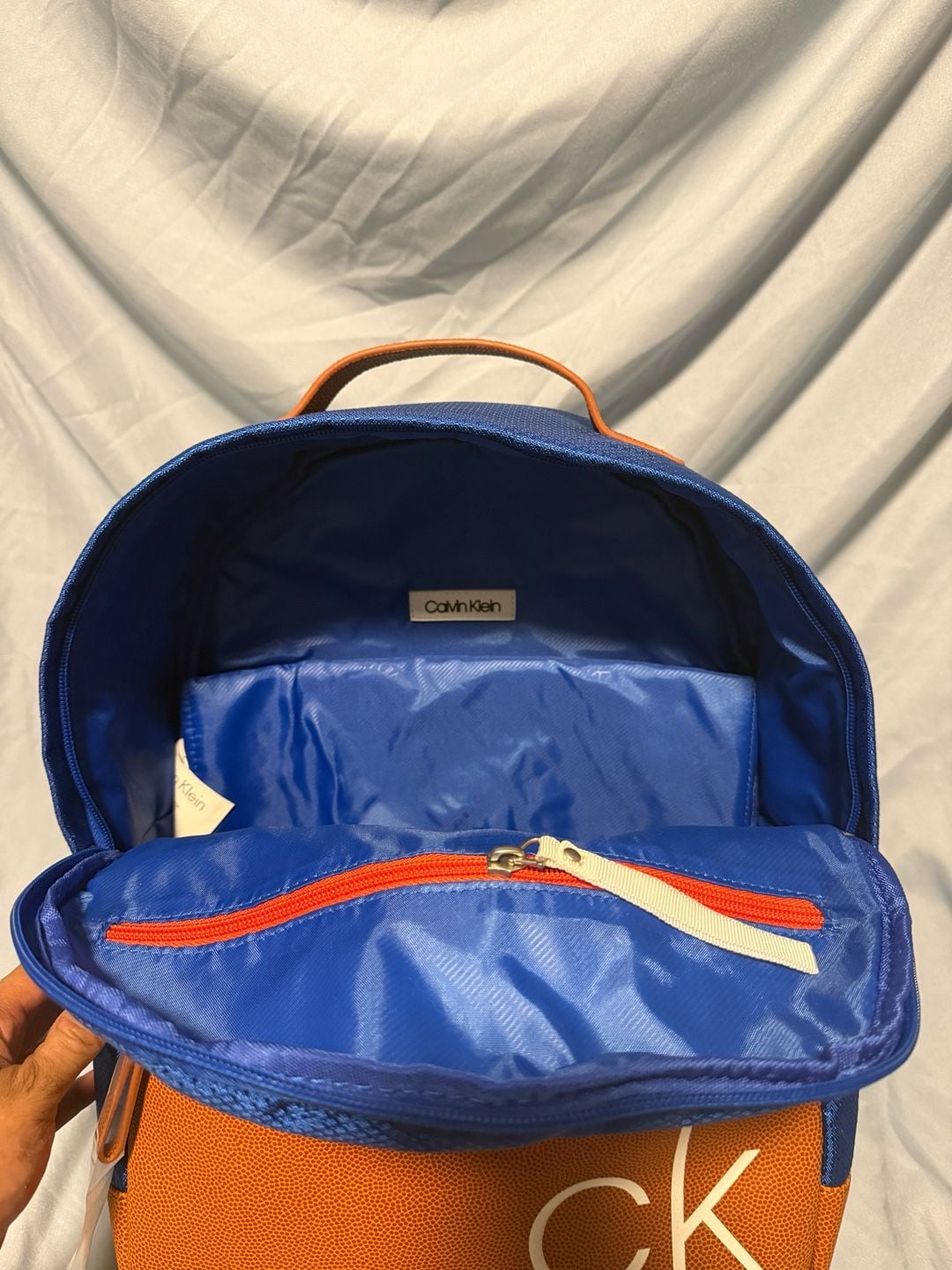 Calvin Klein Blue and Orange Basketball Textures Backpack with CK Logo 8
