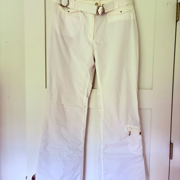 Metropolis Desire White Insulated Snow Ski Pants with Belt Ladies Size 8
