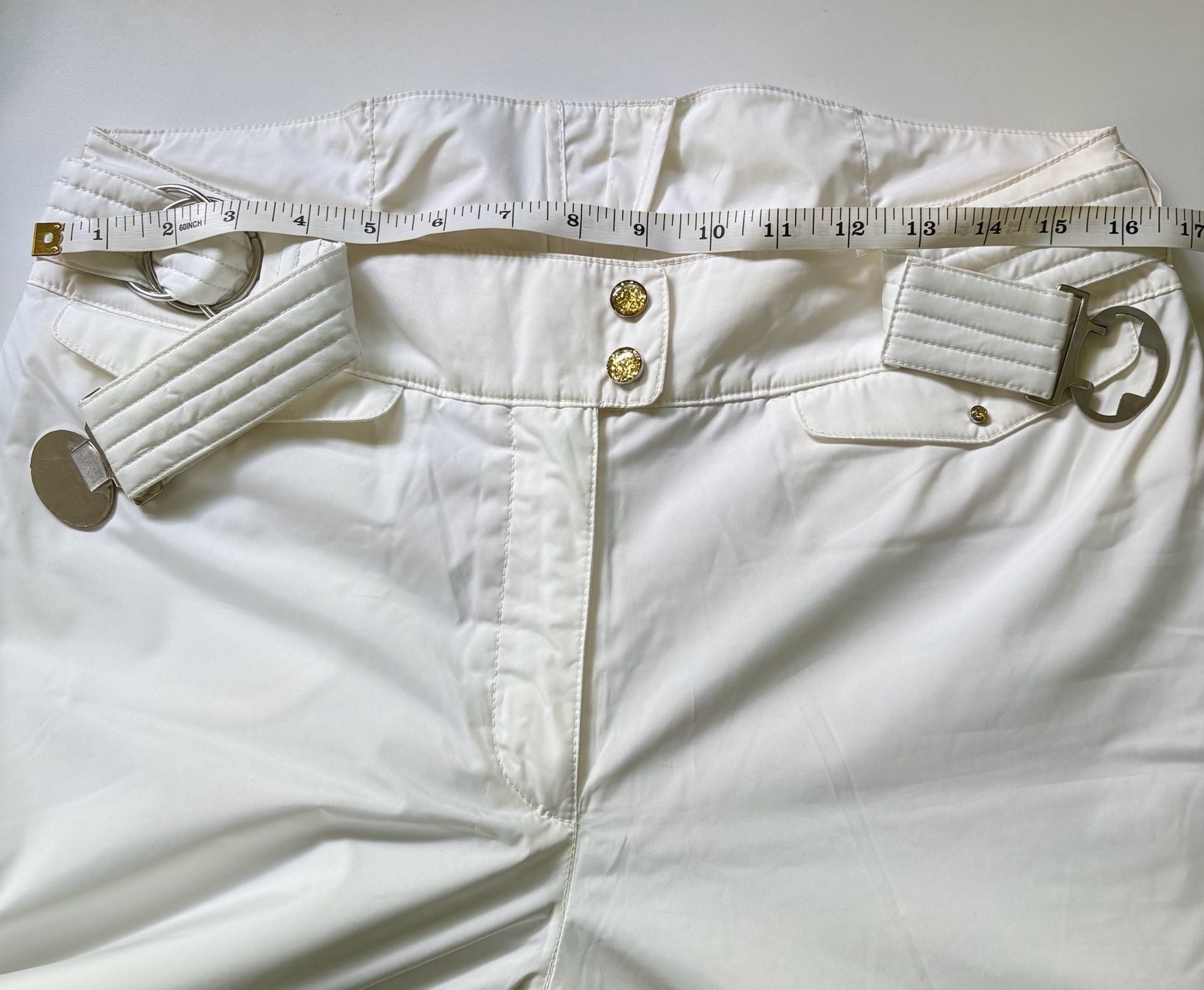 Metropolis Desire White Insulated Snow Ski Pants with Belt Ladies Size 8 7