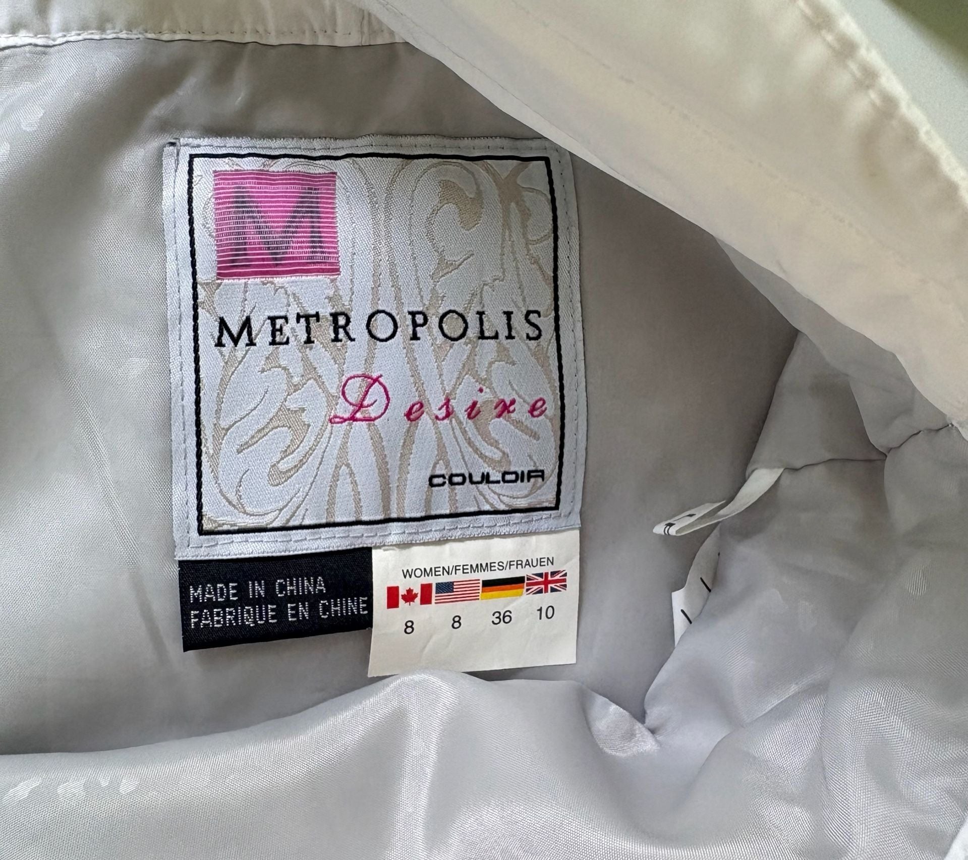 Metropolis Desire White Insulated Snow Ski Pants with Belt Ladies Size 8 12