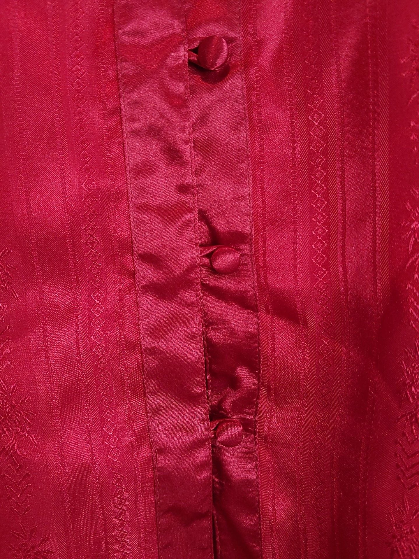 Vintage Victoria's Secret Gold Label Button Front Satin Red Brocade Sleep Shirt & Bottom 7
