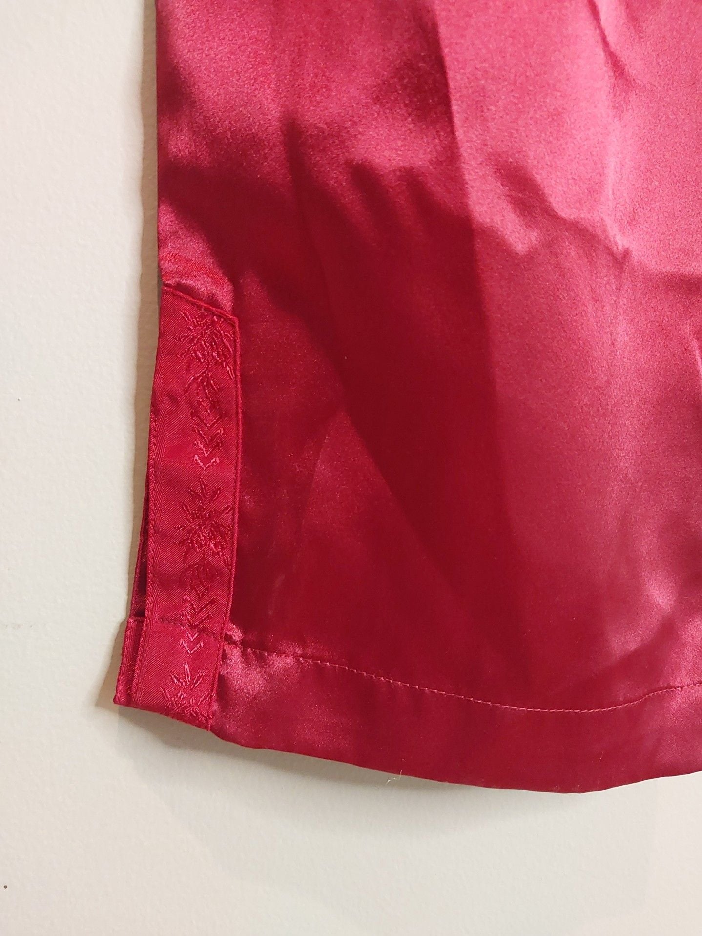 Vintage Victoria's Secret Gold Label Button Front Satin Red Brocade Sleep Shirt & Bottom 13