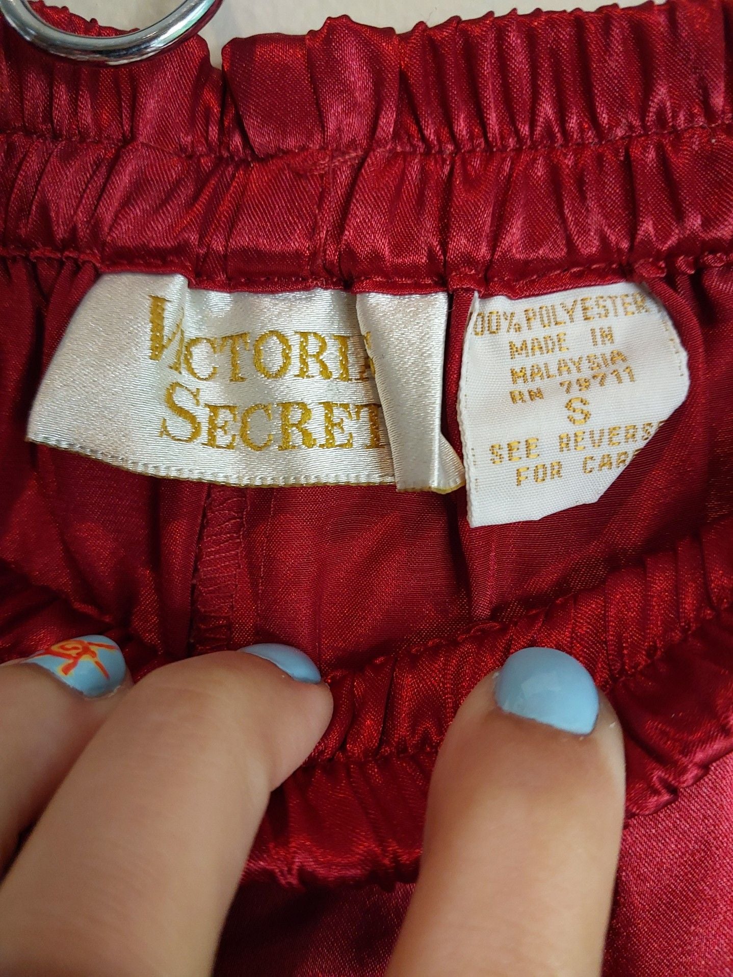 Vintage Victoria's Secret Gold Label Button Front Satin Red Brocade Sleep Shirt & Bottom 14