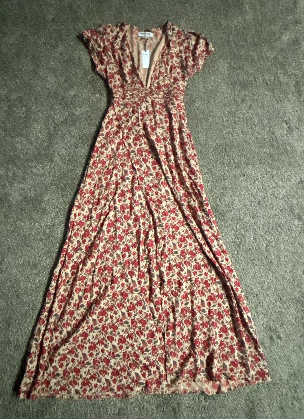 Pampelone Red Floral Print V-Neck Flutter Sleeve Maxi Dress 5