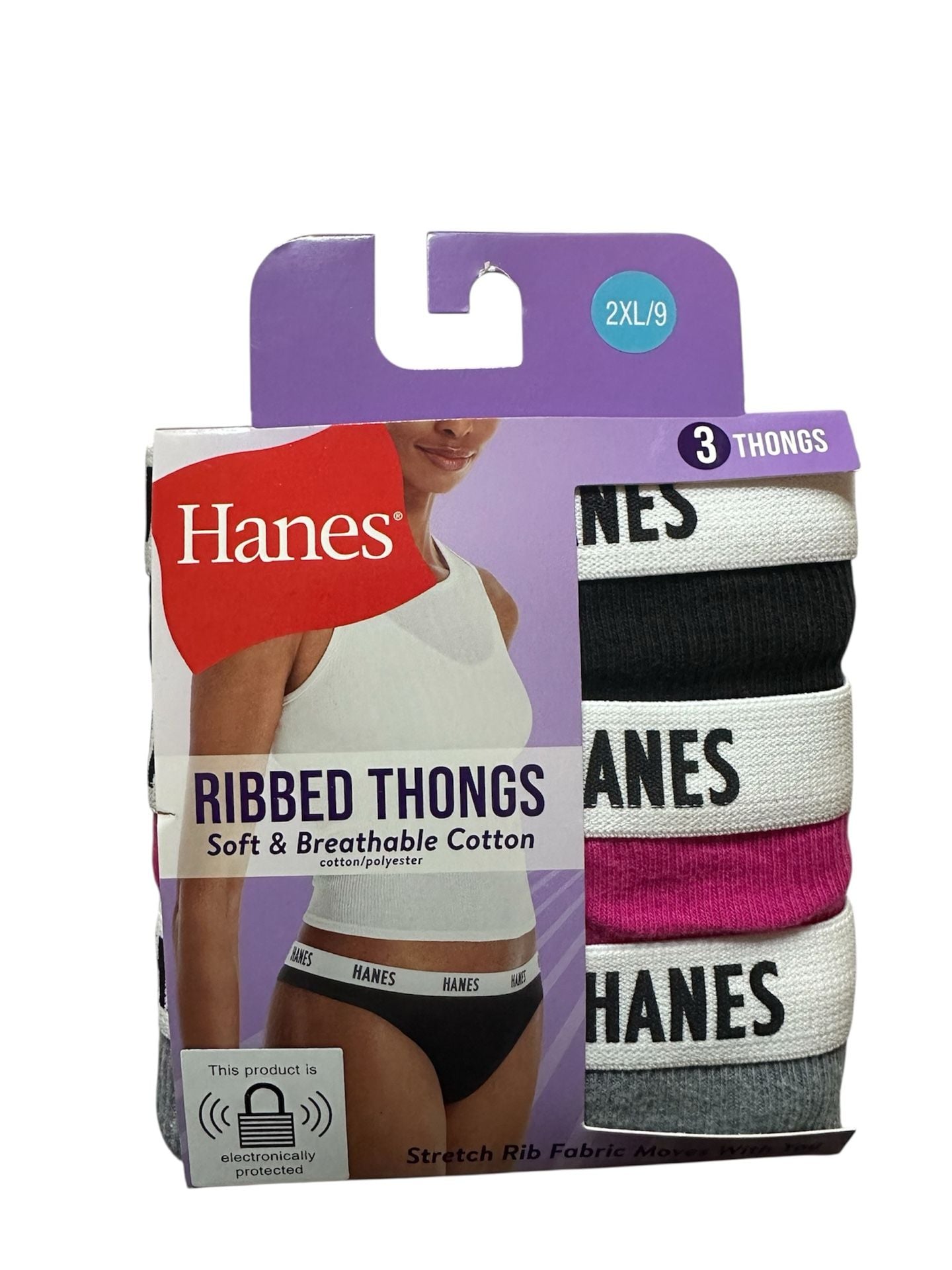 Hanes Women's Ribbed Cotton Thong Underwear 3-Pack Size 2XL/9 1