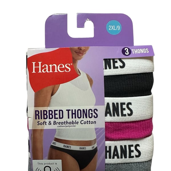 Hanes Women's Ribbed Cotton Thong Underwear 3-Pack Size 2XL/9