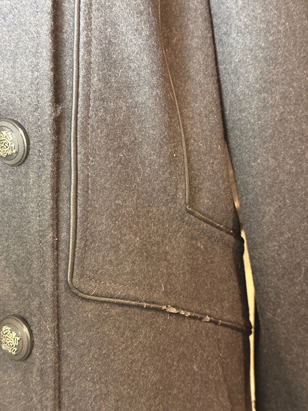 Vintage Guess Black Wool Blend Military Double Breasted Coat Large 8