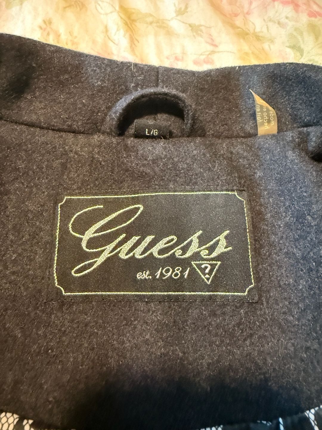 Vintage Guess Black Wool Blend Military Double Breasted Coat Large 13
