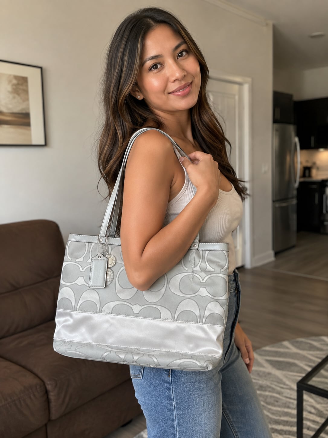 Coach Signature C Jacquard Fabric Tote Bag in Gray 2