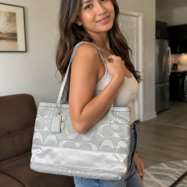 Coach Signature C Jacquard Fabric Tote Bag in Gray