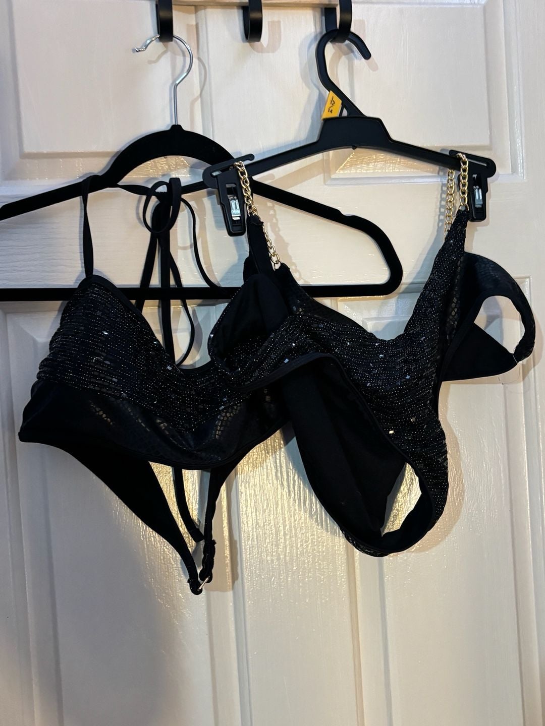 Hot Girl Summer by Megan Thee Stallion Black Sequin and Chain Bikini Set XL 1