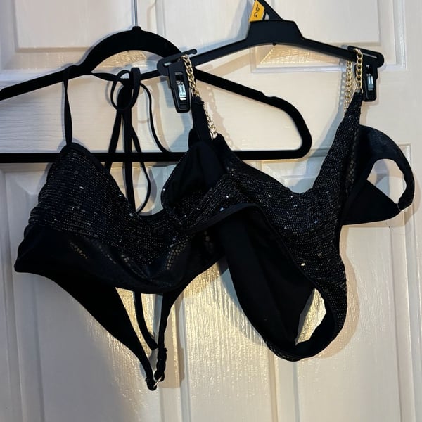 Hot Girl Summer by Megan Thee Stallion Black Sequin and Chain Bikini Set XL