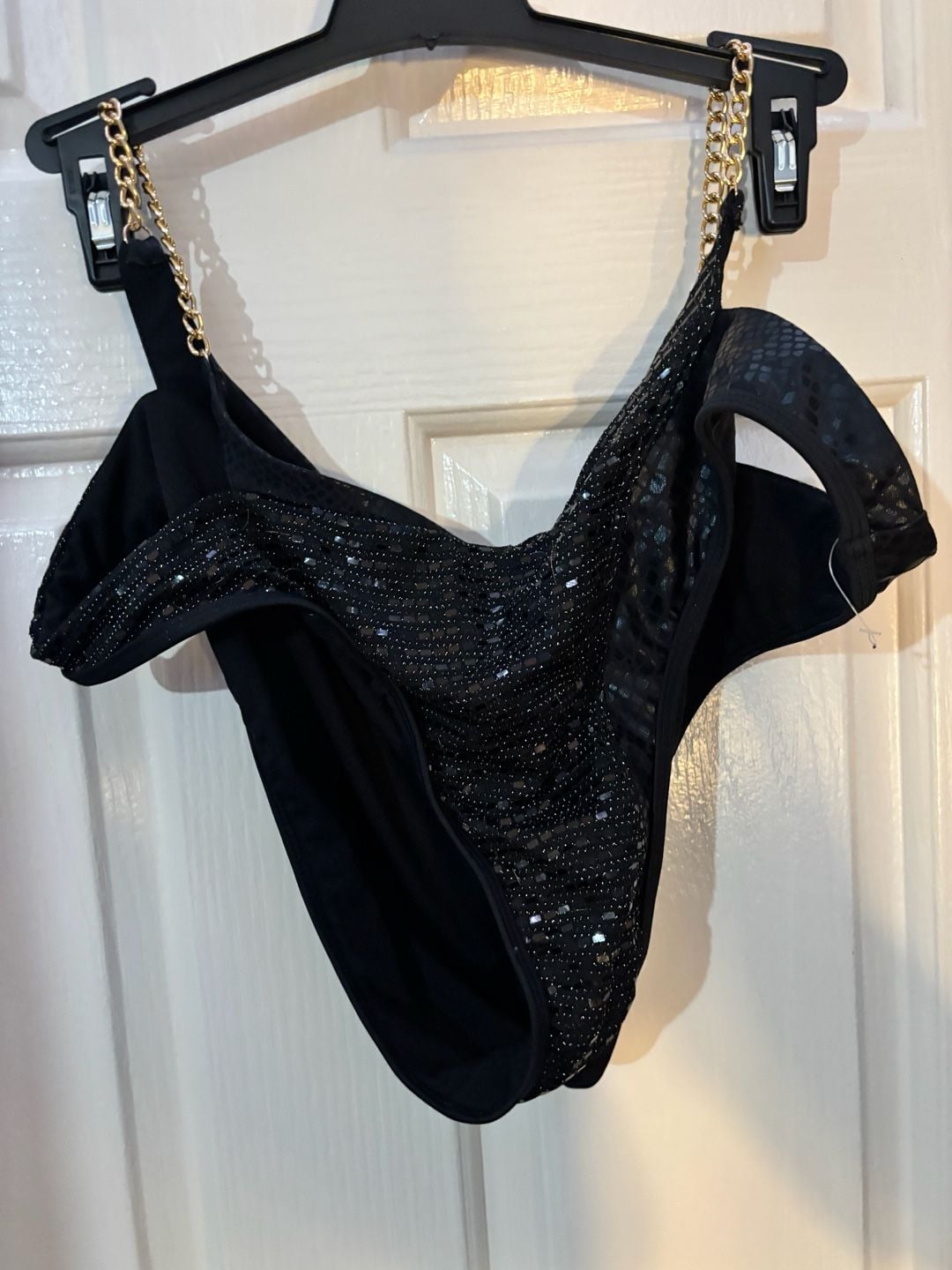 Hot Girl Summer by Megan Thee Stallion Black Sequin and Chain Bikini Set XL 2