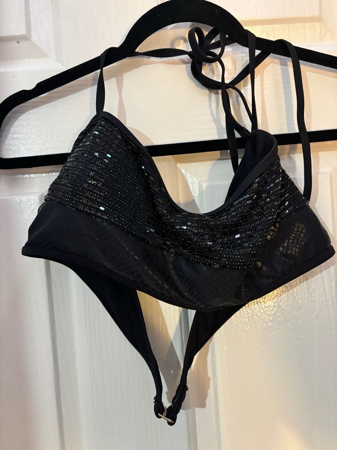 Hot Girl Summer by Megan Thee Stallion Black Sequin and Chain Bikini Set XL 4