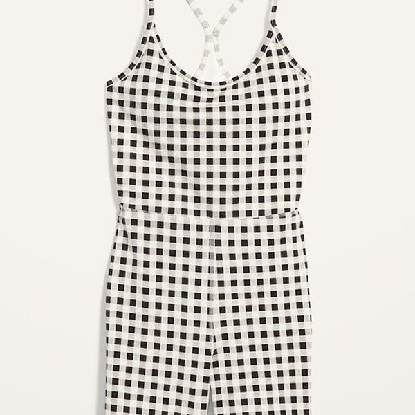 Old Navy Women's Racerback Bodysuit Size XL Black White Gingham Romper
