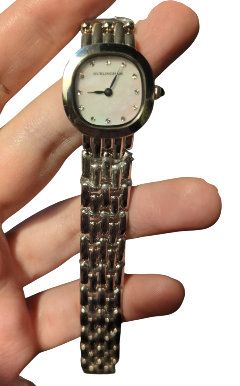 Hurlingham Women's Silver-Tone Oval Bracelet Watch with White Dial and Crystal Hour Markers 1