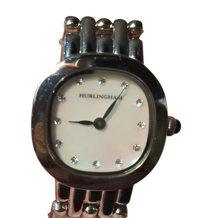 Hurlingham Women's Silver-Tone Oval Bracelet Watch with White Dial and Crystal Hour Markers 2