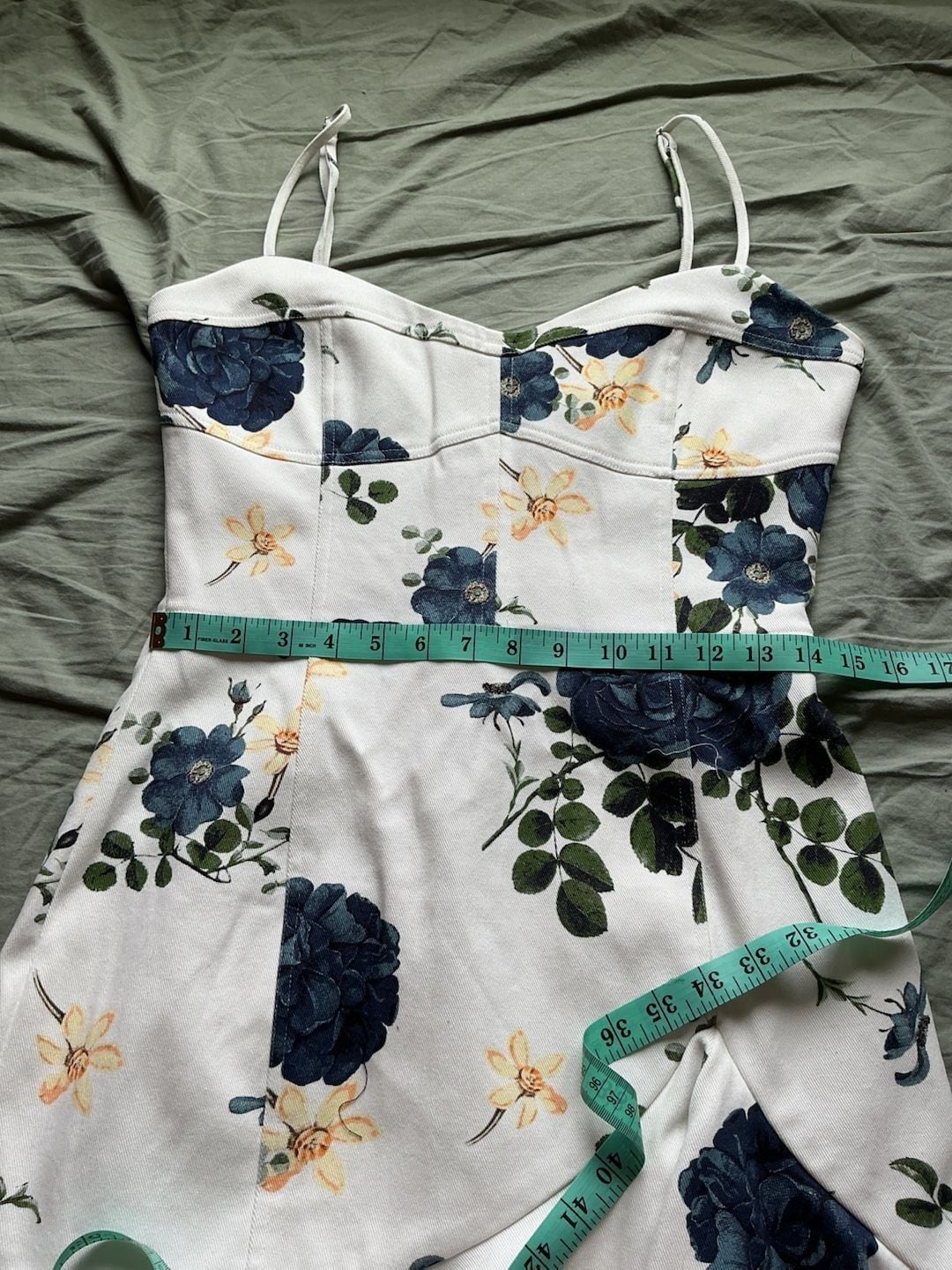 Nicholas Denim Blue Rose Floral Print Frill Mini Dress W8 White/Blue 9