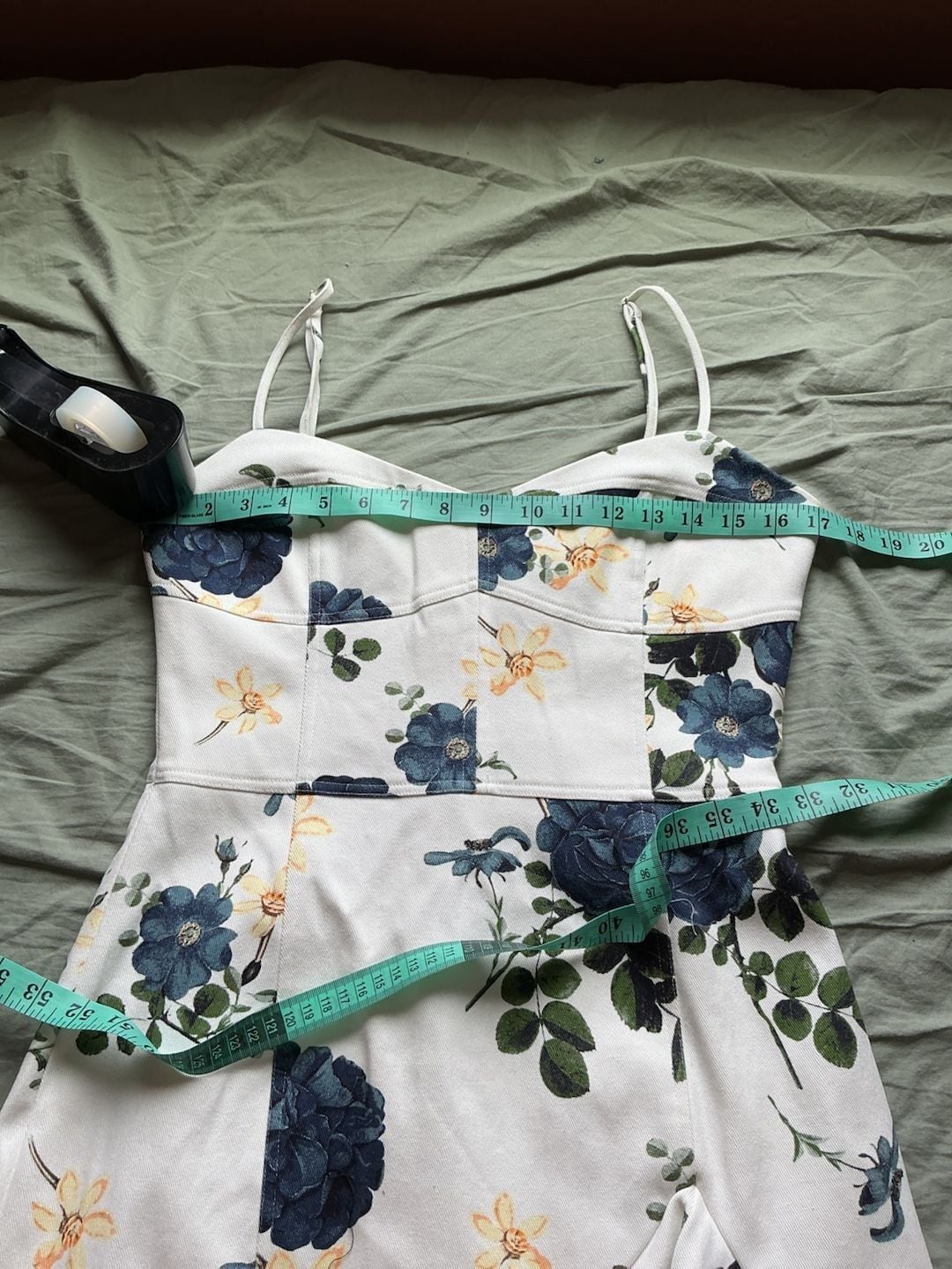 Nicholas Denim Blue Rose Floral Print Frill Mini Dress W8 White/Blue 8